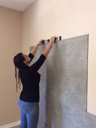 How To Faux Cement Wall And Floating Cabinet Fake Concrete Wall Faux Concrete Wall Cement Walls
