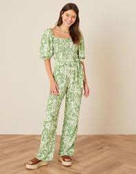 Julia Floral Shirred Jumpsuit Green Jumpsuits Monsoon Global