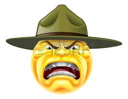 Illustration of cartoon angry looking army drill sergeant shouting at the viewer. Smileys A Cartoon Angry Emoji Emoticon Army Boot Camp Drill Sergeant Shouting Angry Emoji Emoticon Smiley Emoji