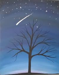 Shooting Star Tree At Night Acrylic Painting Handmade Aesthetic Painting Star Painting Painted Rocks
