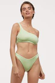 One Shoulder Bikini Top Light Green Ladies H M Us One Shoulder Bikini One Shoulder Bikini Top Bikini Tops