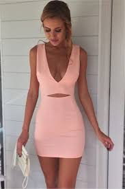 Sheath Deep V Neck Keyhole Pink Stretch Satin Homecoming Dress Fashion Fitted Homecoming Dresses Hot Dress