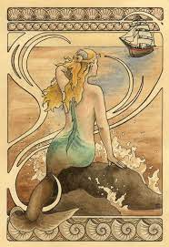 Mermaid Art Reproduction Print Mermaid By Caryevdpmahoney Mermaid Art Art Mermaid Art Nouveau