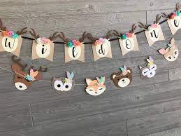 Woodland Banner Woodland Animals Boho Banner Boho Babyshower By Perfectpar Baby Shower Woodland Theme Baby Shower Theme Decorations Woodland Animal Birthday