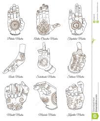Hand Drawn Collection With Sacral Mudras On White Stock