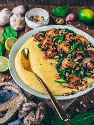 Polenta With Mushrooms Spinach And Pine Nuts Veggie Dishes Food Recipes