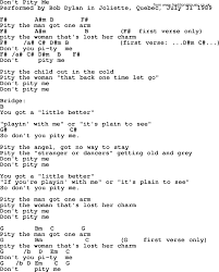 Bob Dylan Song Don T Pity Me Lyrics And Chords