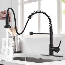 Spring matte black kitchen faucet pull down chrome single cold wall mounted kitchen taps 360 rotation dual function sprayer taps. Buy Owofan Black Kitchen Faucet Contemporary Spring Kitchen Sink Faucet With Pull Down Sprayer Single Handle Pull Out Kitchen Faucets With Deck Plate 866055r Online In Vietnam B07w6fbmjm