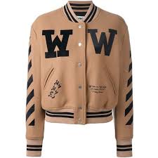 Black And White Varsity Jacket Womens Off White Varsity Bomber Jacket 890 Liked On Polyvore Featuring Outerwear Jackets Brown Patterned Bomber Jacket Varsity Bomber Jacket Wool Bomber Jacket