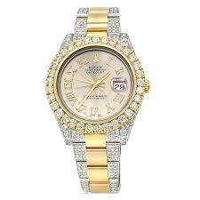 Rolex accessories gold diamond iced out presidential 22ct 41cm. Iced Out Two Tone Rolex Oyster Perpetual Datejust Mens Diamond Watch 15ct 968240