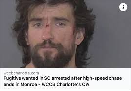 Monroe County, North Carolina. A man wanted for grand larceny in South  Carolina is locked up in the Union County Detention Center after a chase in  a stolen car. Monroe Police arrested