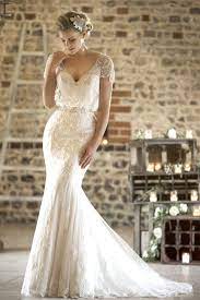 Lori W225 Stunning Fitted Lace Dress With Beading And Pearls Blouson Style B Figure Flattering Wedding Dress Vintage Inspired Wedding Dresses Wedding Dresses