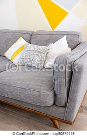 Blush pink is an especially popular accent color in modern nordic decor. Stylish Scandinavian Style Cozy Living Room Interior With Comfortable Grey Sofa Canstock