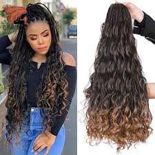 Proof that french braids are always a good idea for summer. 24inch Bohemian Messy Box Braids With Curls End Black Ombre Brown Synthetic Crochet Hair Boho Braided Hair Extensions For Woman Box Braids Aliexpress