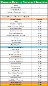 Personal Financial Statement Template Free Download