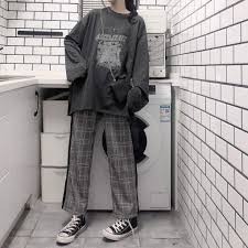Aesthetic Black And White Striped Pants Outfit Ideas Casual Plaid Internet Girl Trouser Stripe Pants In 2020 Aesthetic Clothes Korean Outfits Korean Fashion