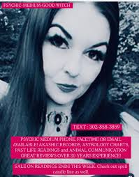 Text 302-858-3859 special ends tomorrow $65 for 30 minute readings goes to  $75 for 30 min phone or FaceTime Email readings $50
