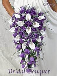 Real touch aqua turquoise calla lilies and lavender fillers silk wedding bouquet. Beautiful Purple Cascade Silk Flowers Cascade Bridesmaid Bouquets Bouquet Groom Boutonniere Corsage Purple Wedding Bouquets Wedding Bouquets Bridal Bouquet