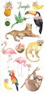 In The Jungle Watercolor Clipart Woodland Animals Kids Etsy In 2021 Fruit Artwork Rainforest Animals Animal Illustration