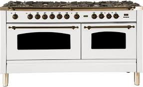 8 burner stove with griddle. Ilve Upn150fdmpbylp 60 Nostalgie Series Freestanding Double Oven Dual Fuel Range With 8 Sealed Burners And Griddle In White Upn150fdmpbylp Gringer Sons Inc
