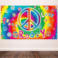 60's hippie theme party foil swirl decorations, 60s groovy party retro flower cutouts peace sign hanging swirls ceiling decorations for 60s hippie theme groovy party woodstock party supplies, 30 count. Banners 60s Carnival Groovy Decoration Banner Hippie Theme Party Photography Background 60s Party Scene Setters Groovy Wall Decoration Kit Peace And Love For Large Party Supplies 72 8 X 43 3 Inch Toys Games