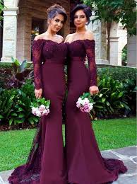 New Arrival Off The Shoulder Wine Red Trumpet Mermaid Bridesmaid Dress Long Sleeves Bridesmaid Dresses Mermaid Prom Dress Wedding Party D Mermaid Bridesmaid Dresses Lace Bridesmaid Dresses Long Sleeve Bridesmaid Dress