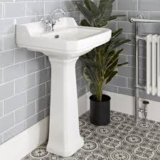 Lavabo Retro Sur Colonne 59 5cm Richmond En 2020 Lavabo Retro Evier Lavabo