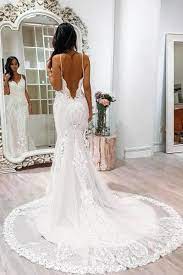 Spaghetti Straps White Long Open Back Mermaid Lace Wedding Dresses Z0916 Wedding Dress Train Court Train Wedding Dress Wedding Dresses