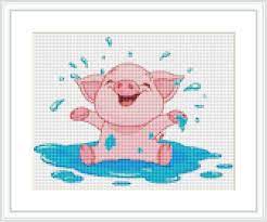 Model is stitched on 40 ct. Piglet Fun Cross Stitch Pattern Cute Animal Pig Pink Cartoon Fun Humour Modern Cross Stitch Patterns Cross Stitch Cross Stitch Charts