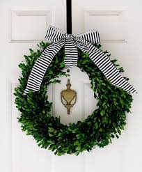 Black And White Striped Ribbon Wreath Boxwood Wreath Christmas Wreaths Holiday Decor Christmas Decorations
