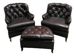 Osp home furnishings tustin lounge chair and ottoman set with black faux leather fabric and black legs. 1960s Black Faux Leather Club Chairs With Ottoman Chairish