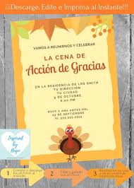 Thanksgiving in spanish activities and resources for teachers and families. Invitacion Cena Accion De Gracias Invitacion Cena De Thanksgiving Descarga Instantanea Invitacion En Thanksgiving Invitation Thanksgiving Pretty Invitations
