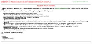 Im in year 10 best way to ask for work experience? Director Of Admissions Experience Certificate