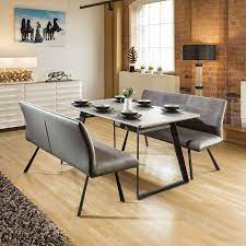 Stunning Dining Set Concrete Effect Extending Table 2 Velvet Benches Dining Table Chairs Dining Sets Modern Table