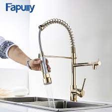 Gold polished brass deck mounted 4 kitchen sink faucet bathroom basin mixer tap. Brass Brushed Gold Kitchen Faucet 360 Rotatable Water Mixer Basin Square Kitchen Faucets Home Improvement