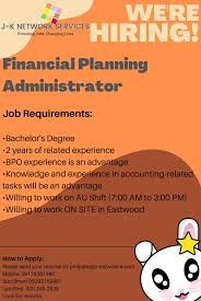 Financial administrators manage business accounts and coordinate investment activities. J K Network Services Good Day Apply Now We Are Looking For A Financial Planning Administrator Kindly Click The Link Below For More Job Details Https Jknetwork Jobs Com Search La L Q P 0 Jobnum 20210000233 Facebook