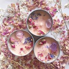 Once your wax is in the vessel, add the wick and get it settled. Soy Wax Votives Diy With Dried Flowers And Crystas Homemade Candles Candle Making Soy Wax Candles
