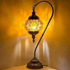 Silver Fever Handcrafted Mosaic Turkish Lamp Moroccan Glass Table Desk  Bedside Light Bronze Base with E12 Bulb Golden Star of David Lattern