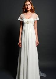 Romantic Chiffon V Neck Neckline Empire Waistline Empire Wedding Dress Wth Lace Appliques Empire Waist Wedding Dress Empire Wedding Dress Wedding Dress Sleeves