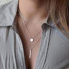 Boho Layering Necklace With Circle And Stick Pendants Fashion Jewelry Necklaces Silver Necklace Layered Necklaces Silver