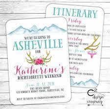 I am thinking of having my bachelorette weekend in asheville and although i won't be planning it, i would love to have some suggestions to give my girls for when they take over. Asheville Bachelorette Party Invitation With Itinerary In 2021 Bachelorette Weekend Invitations Bachelorette Party Invitations Bachelorette Itinerary