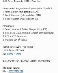 We would like to show you a description here but the site won't allow us. Lowongan Kerja Solid Group Indonesia Sgi Pekanbaru 2020 Karir Riau