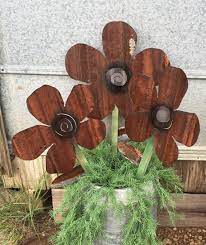 Rusty Corrugated Metal Flower Metal Tree Wall Art Metal Flowers Metal Garden Art