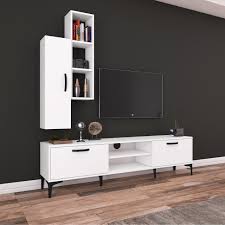 Rani A10 Duvar Rafli Kitaplikli Tv Unitesi Duvara Monte Dolapli Metal Ayakli Tv Sehpasi Beyaz M1 Tv Tv Unitesi Mobilya