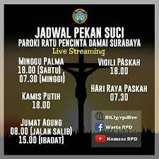 Misa minggu palma 2020 dilaksanakan melalui live streaming di saluran tv dan media sosial lainny dengan tanpa melibatkan. Keuskupan Surabaya