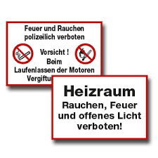 Verbotsschilder für den privaten oder geschäftlichen bereich. Hinweise Fur Heizung Garage Und Gefahrliche Raume Betriebskennzeichnung Online Shop Spezial Druckerei Leipzig Printec Signograph
