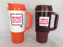 2 Whirley Dunkin Donuts Large Insulated Plastic Travel Mugs Orange 24oz Mugs Insulated Mugs Dunkin