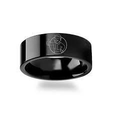 Fallout 4 Vault Boy Engraved Black Tungsten Wedding Band Black Tungsten Wedding Band Tungsten Wedding Bands Black Tungsten Rings