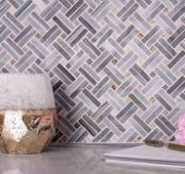 Bardiglio Double Weave With Multicolor Dots Marble Mosaic Tile
