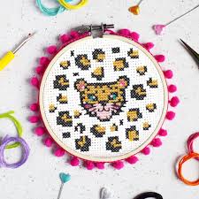 Easy patterns of cross stitch faces. The Make Arcade Midi Cross Stitch Leopard Face 4in